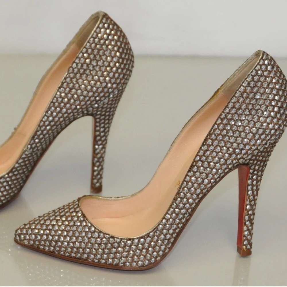 Christian Louboutin Sequin JEWELED Pigalle Silver Pumps Heels Shoes 38.5 - Picture 14 of 15